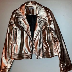 Gold stylish faux leather jacket.